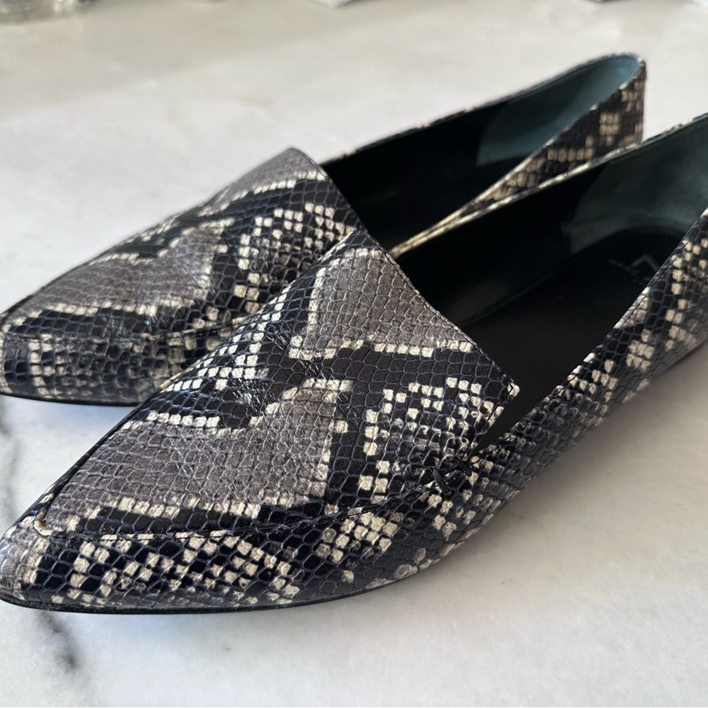 Marc Fisher Pointed-Toe Snakeskin-Print Flats - Black & Gray